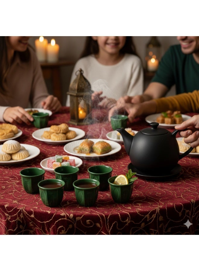 مجموعة 6 فناجين قهوة خزف - نمط نباتي 100مل لقهوة/شاي العرب، لاجتماعات المنزل وهدايا رمضان - Image 1